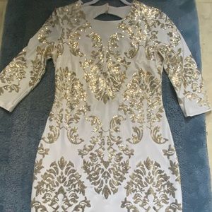 B. Darlin Gold and White Sequined Dress